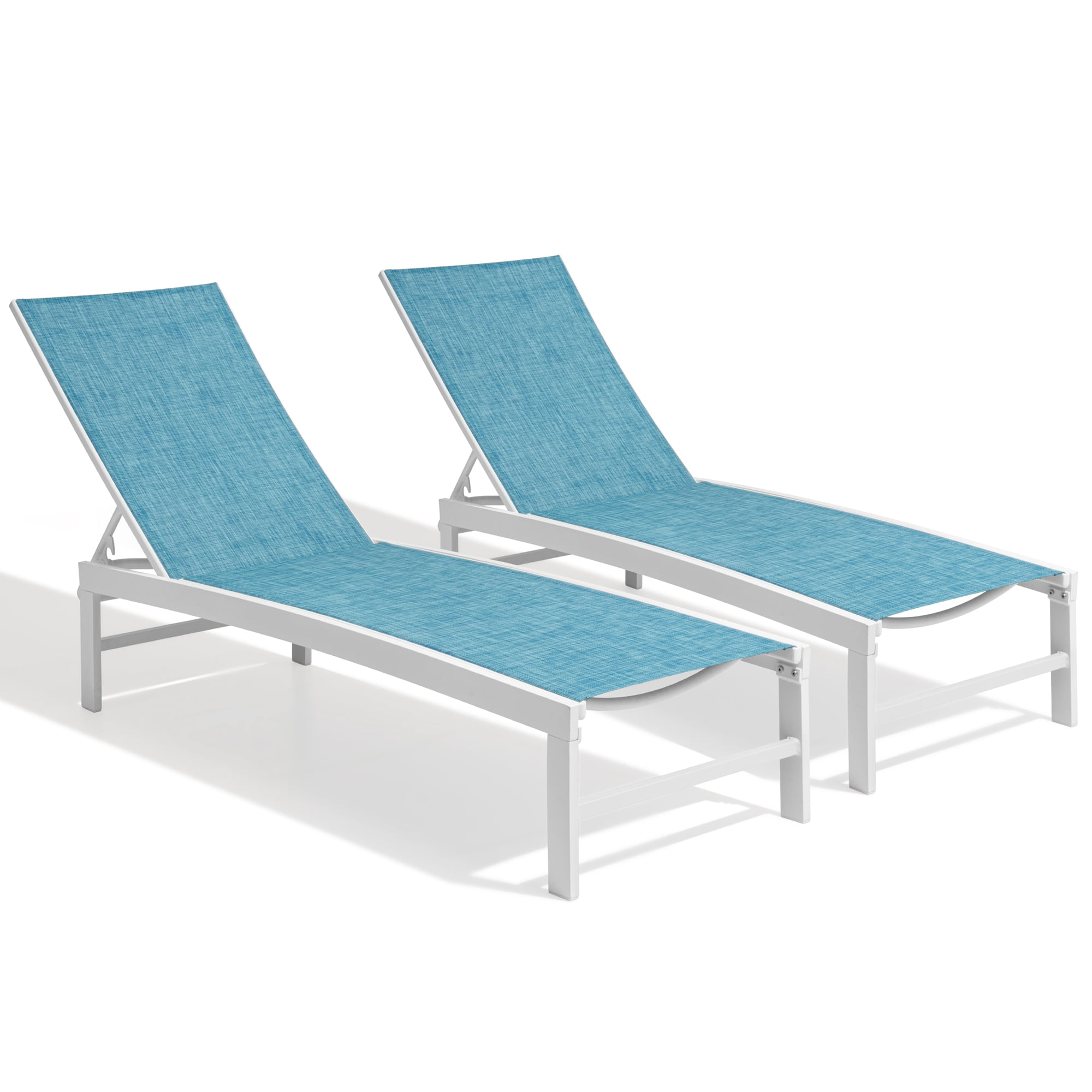 Set of 2 Blue Aluminum Adjustable Outdoor Chaise Lounges