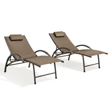 Crestlive Products Set of 2 Outdoor Lounge Chairs Aluminum Adjustable Reclining Chaise, Brown