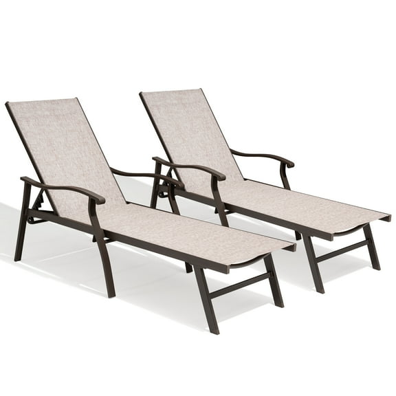 Crestlive Products Set of 2 Outdoor Patio Lounge Chairs Aluminum Adjustable Chaise, Beige
