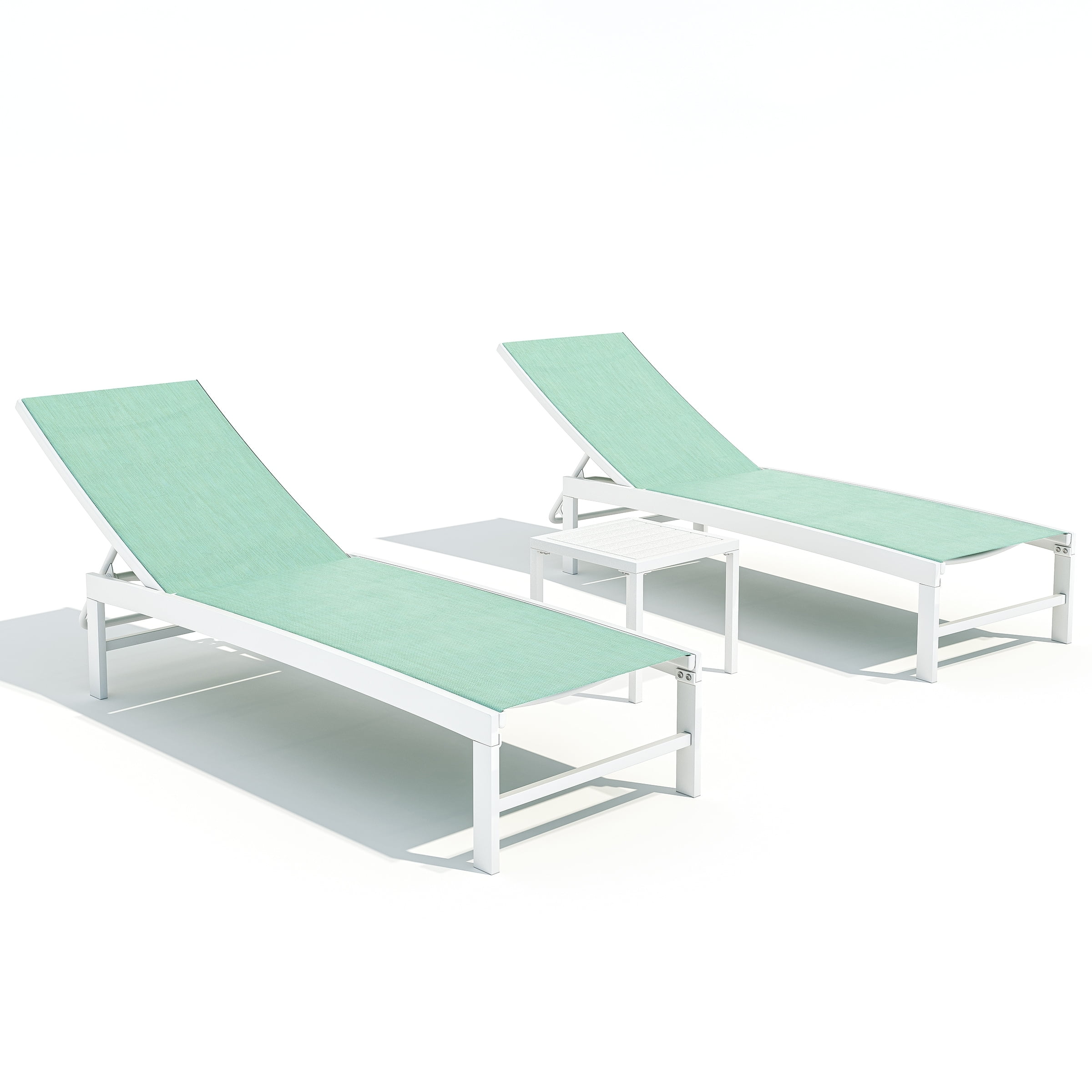 Green Aluminum Outdoor Chaise Lounge Chairs with Table Set