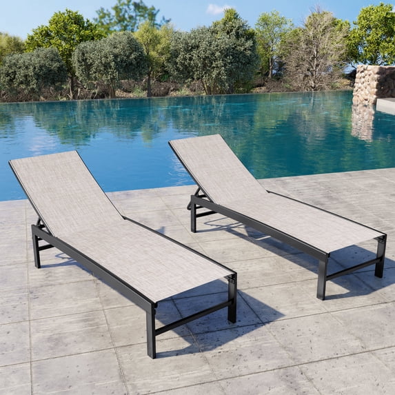 Crestlive Products Outdoor Chaise Lounge Chair, 5-Position Adjustable Patio Recliner, Beige