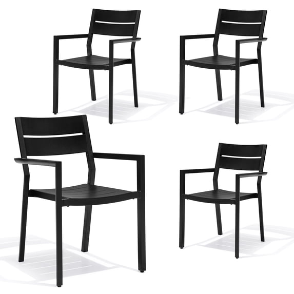 Crestlive Products Set of 4 Aluminum Outdoor Chairs Dining Set with Arm, Gray