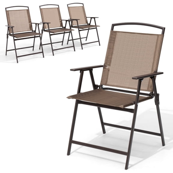Crestlive Products 4PCS Folding Patio Chair, Portable Dining Chairs with Armrest & Textilene Fabric, Outdoor Chair, Brown