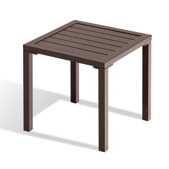 Crestlive Products 15.7" x 15.7" Outdoor Side Table, All-Weather Aluminum Square Patio End Table, Brown