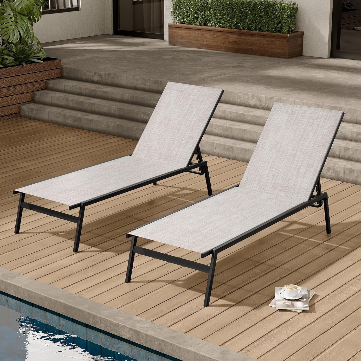 Crestlive Products Stackable Chaise Lounge Chair Outdoor Set of 2