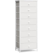 Crestlive Products Tall Dresser, 8-Drawer Fabirc Storage Tower, Chests of Drawers - Vertical Organizer Unit for Bedroom, Hallway, Entryway, Nursery, Closets - Steel Frame, Wood Top & Handles (White)