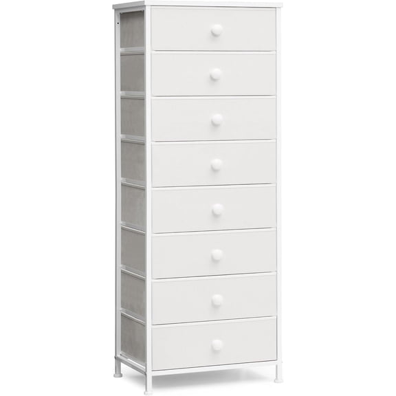 Crestlive Products Tall Dresser, 8-Drawer Fabirc Storage Tower, Chests of Drawers - Vertical Organizer Unit for Bedroom, Hallway, Entryway, Nursery, Closets - Steel Frame, Wood Top & Handles (White)