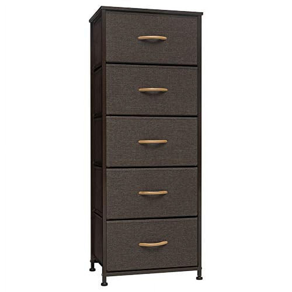 Crestwood 5-Drawer Vertical Storage Tower with Wood Top and Fabric Bins