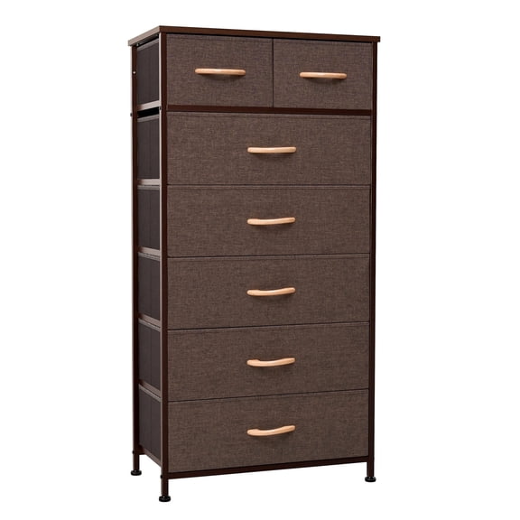 Crestlive Products Vertical Dresser Storage Tower - Sturdy Steel Frame, Wood Top, Easy Pull Fabric Bins, Handles - Organizer Unit for Bedroom, Hallway, Entryway, Closets - 7 Drawers (Brown)