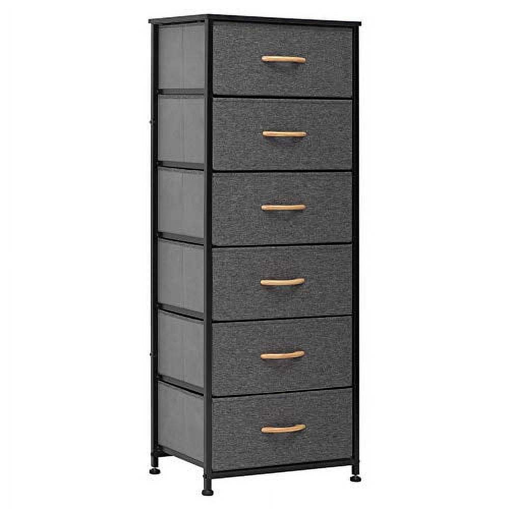 Gray Vertical 6-Drawer Fabric and Wood Storage Tower