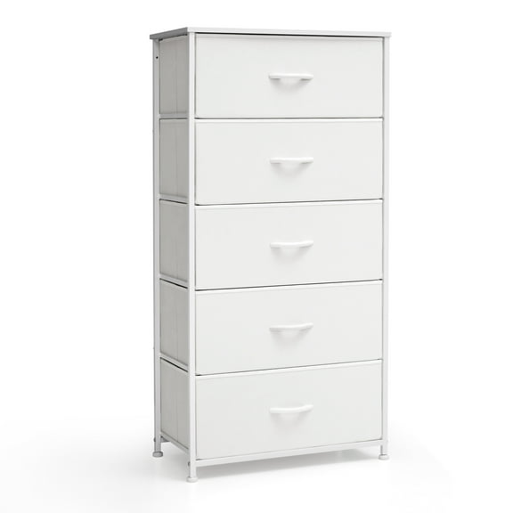 Crestlive Products White 5 Drawers Vertical Dresser Storage Tower Chest