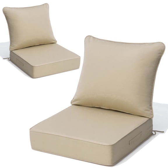 Crestlive Sunbrella 5.5" Outdoor Cushion for Patio Furniture Set of 2, 24 x 24, Waterproof and Fade-Resistant Deep Seat Cushions for Chair, Wicker Sofa and Couch, Antique Beige
