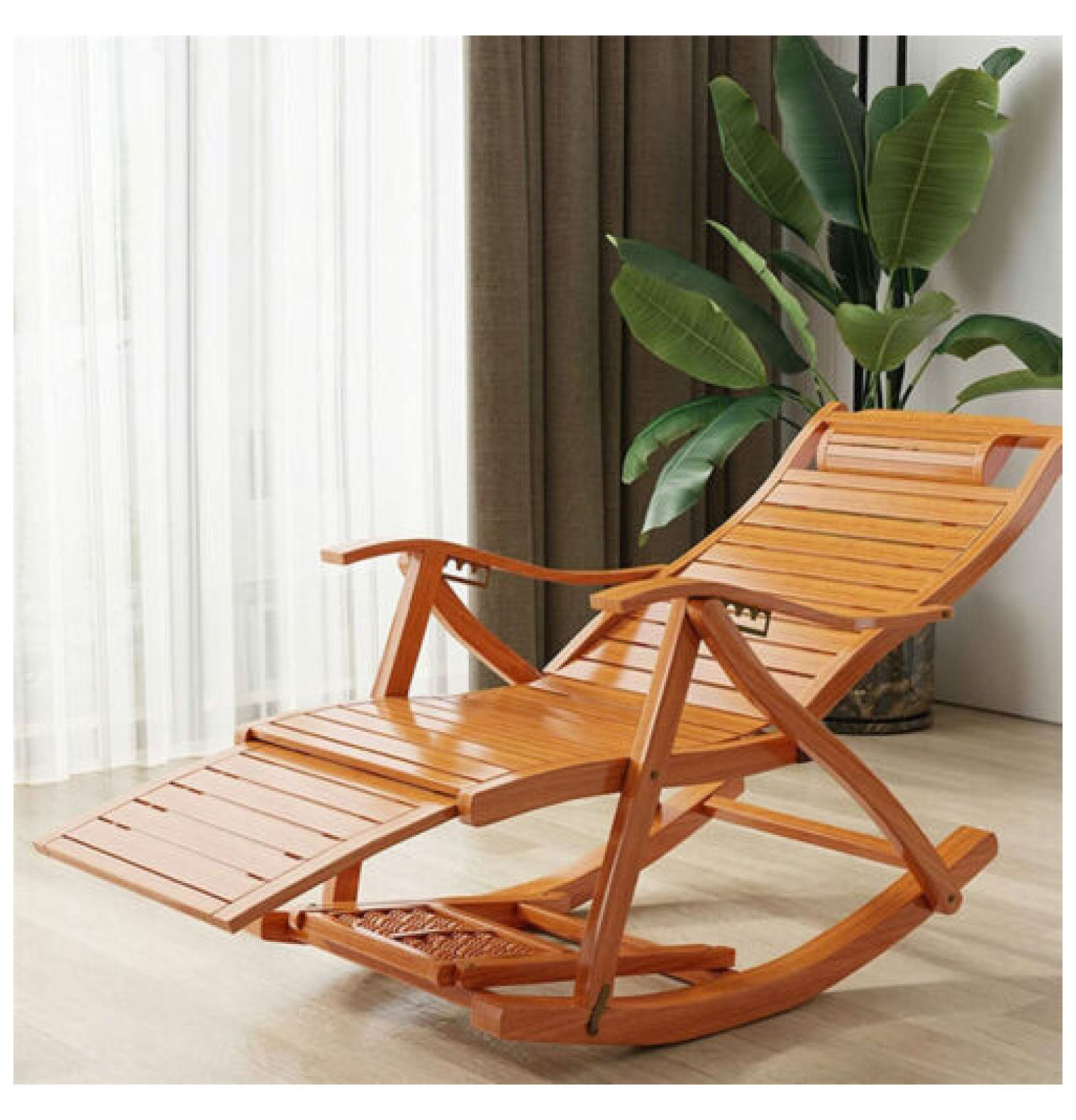 Crestora Heavy Duty Folding Rocking Chair Bamboo Living Room Indoor