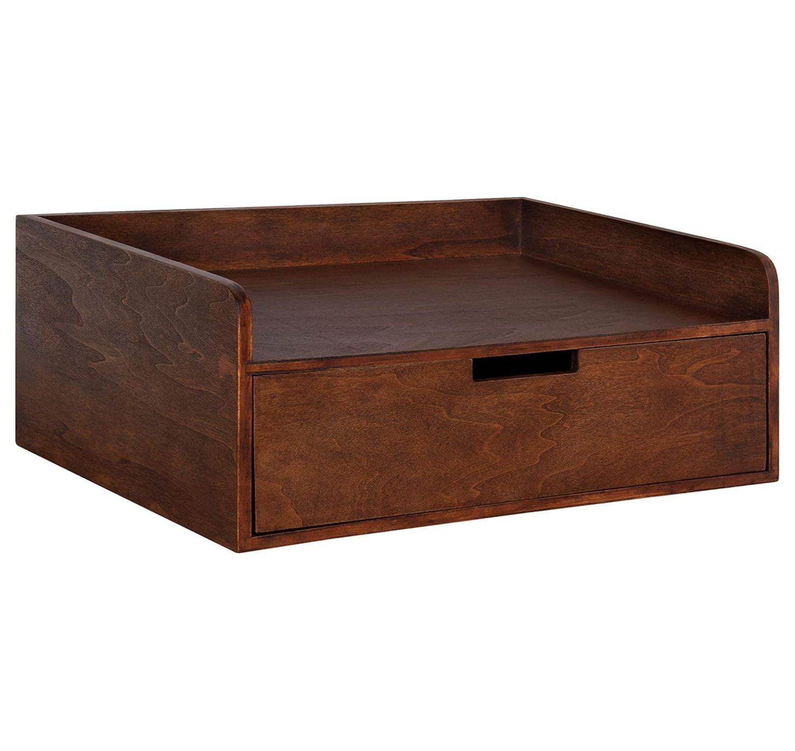 Walnut Brown Floating Shelf Side Table with Drawer