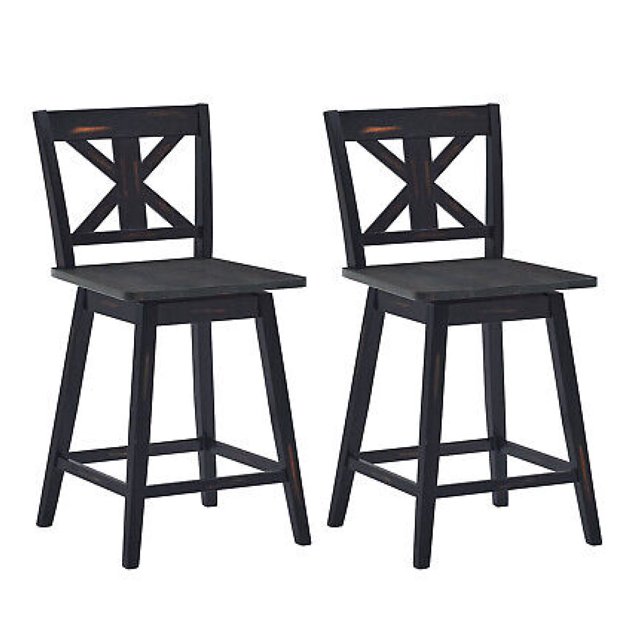 Crestora Set of 2 Bar Stools Swivel Counter Height Chair w/ Solid Wood