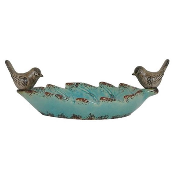 Crestview Collection CVTRA363 Bird Leaf Platter, Antique Blue Ceramic Finish, 18.5 x 11 x 6 in.
