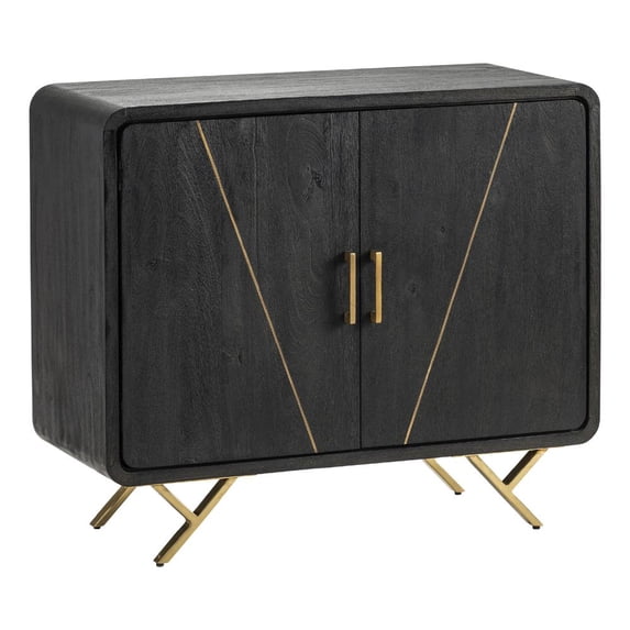 Crestview Collection 2-Door Wood Buffet & Sideboard Accent Cabinet in Black/Gold