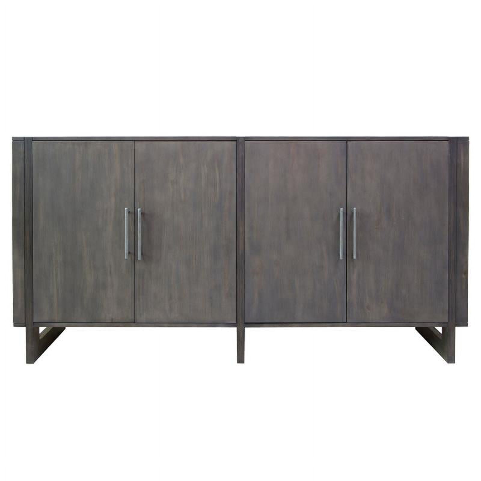 Dark Gray Rubberwood and Pine 4-Door Sideboard