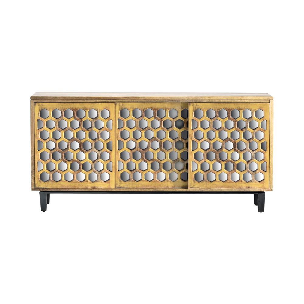 Mango Wood Honeycomb Mirrored 69'' Sideboard