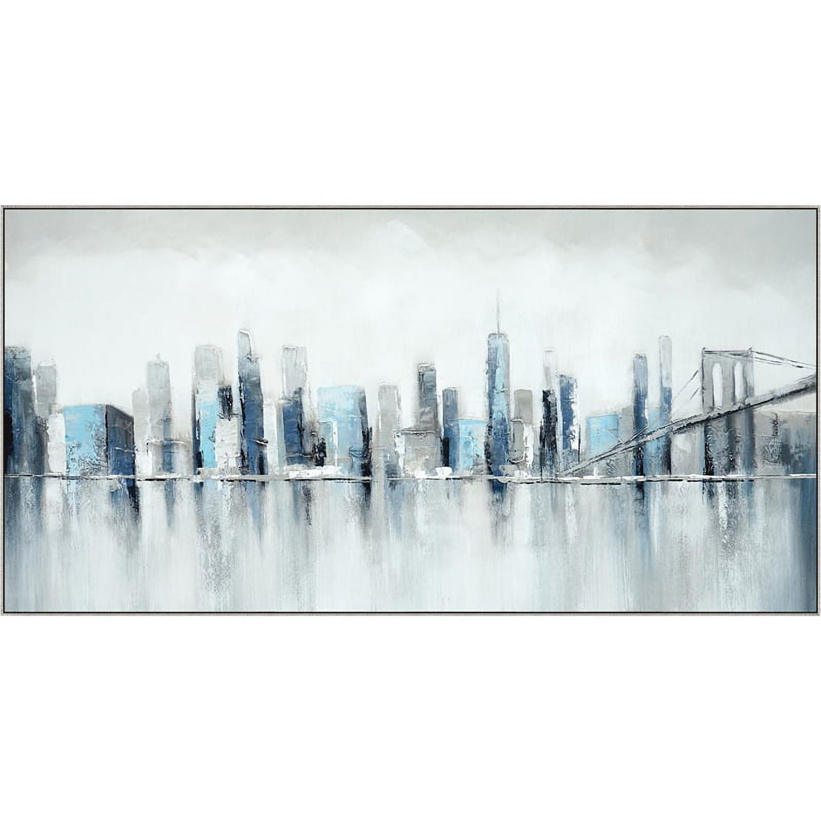 Big City Blue and Silver Hand-Painted Canvas Wall Art