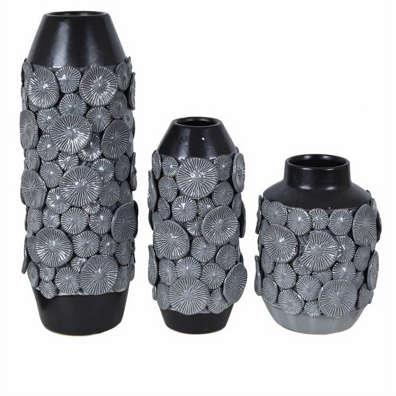 Set of 3 Black and Grey Ceramic Decorative Vases