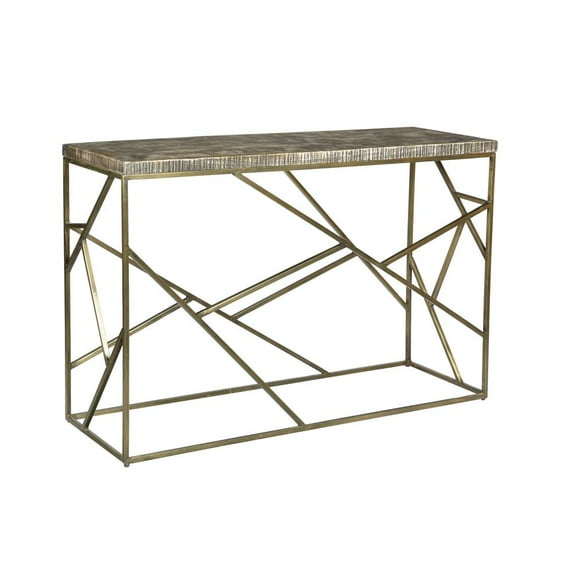 Crestview Collection CVFNR684 Bengal Manor Burnished Ebony Mango Wood with Crazy Cut Iron Aged Gold Rectangle Console Table, Gold & Black