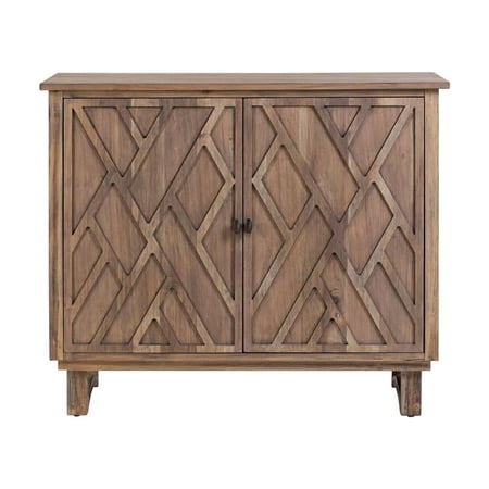 Crestview Collection 2-Door Wood Chippendale Fretwork Cabinet in Brown
