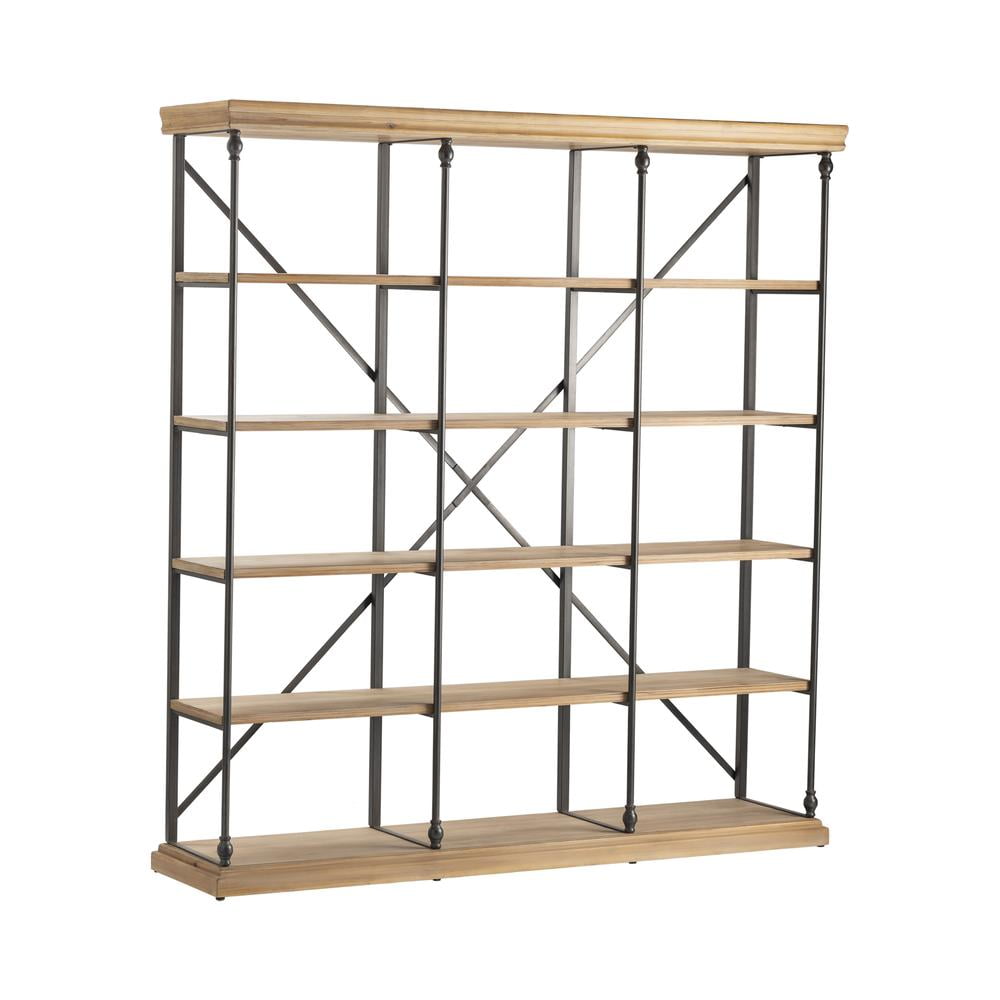 La Salle 72" Iron and Medium Brown Wood 3-Section Etagere