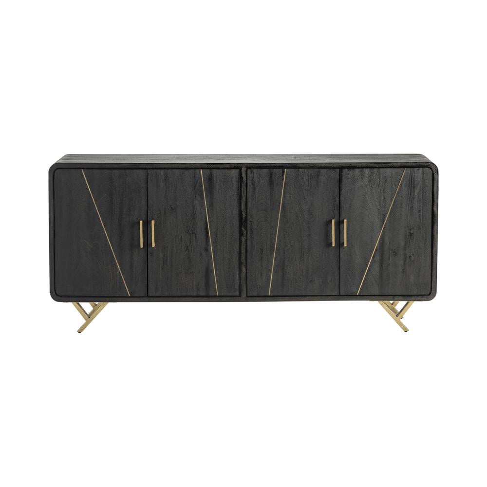 Black Mango Wood and Brass 4-Door Sideboard
