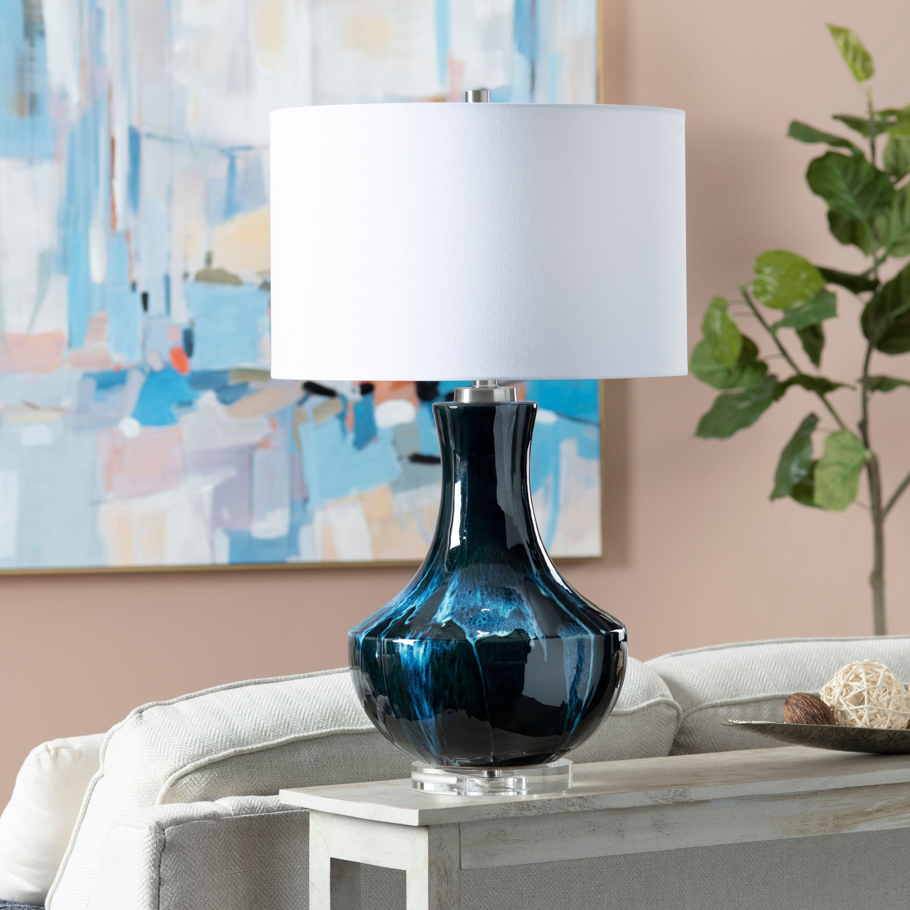 Maya 28.75" White Linen Shade Ceramic Table Lamp