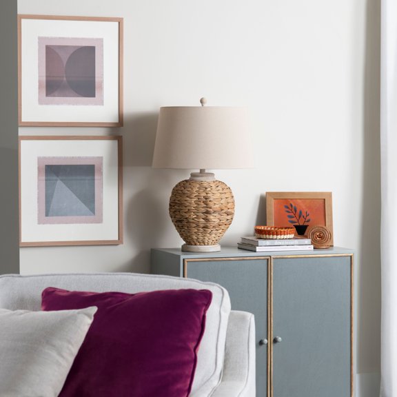 Crestview Collection McKenna 3-Way Seagrass Table Lamp with Oat Linen Shade