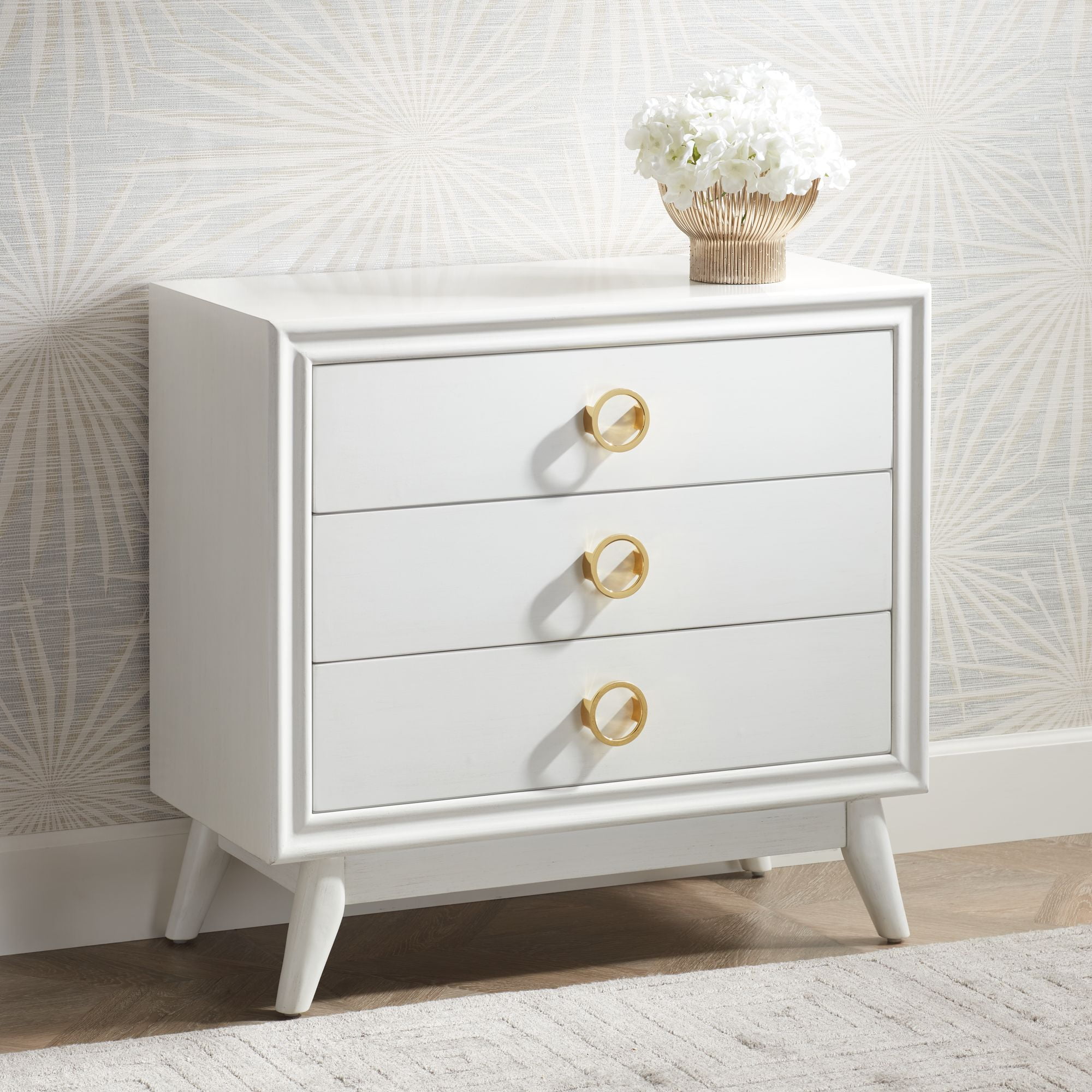 Oslo 32" White MDF and Poplar Mid-Century 3-Drawer Chest