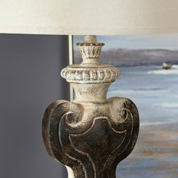 Crestview Collection Shield Cast 36" Table Lamp with Linen Tapered Drum Shade, Gray