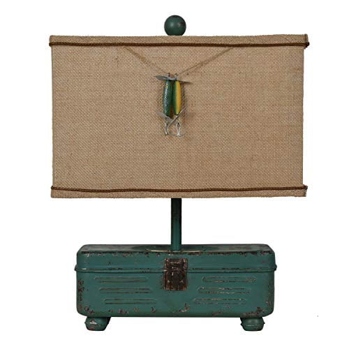 Tackle Box Table lamp Resin Green 13.75x13.75x18" Farmhouse Style