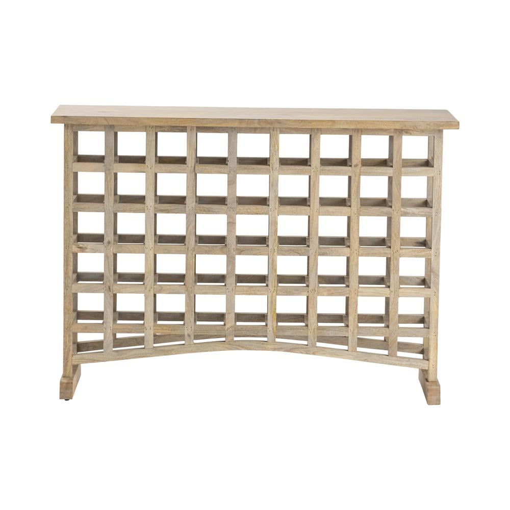 Light Brown Rectangular Wood Console Table with Lattice Storage