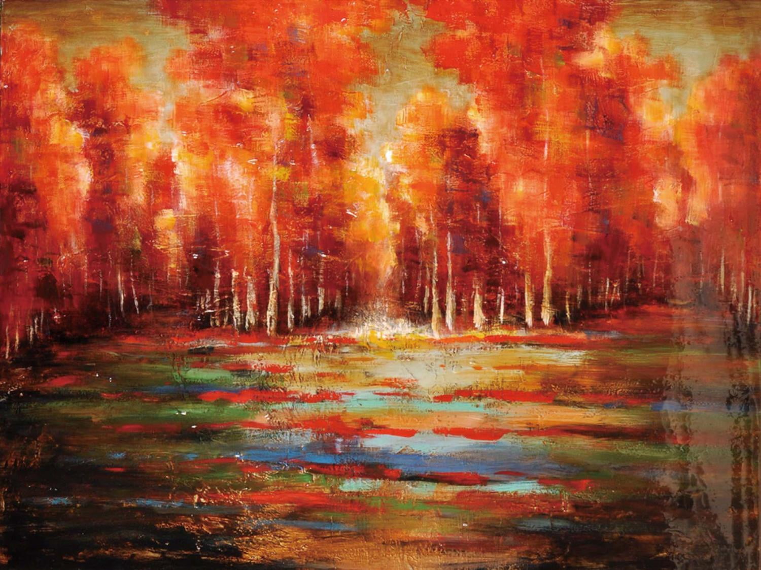 Crestview Red Dawn Wall Decor-Canvas In Wood Finish CVTOP1506