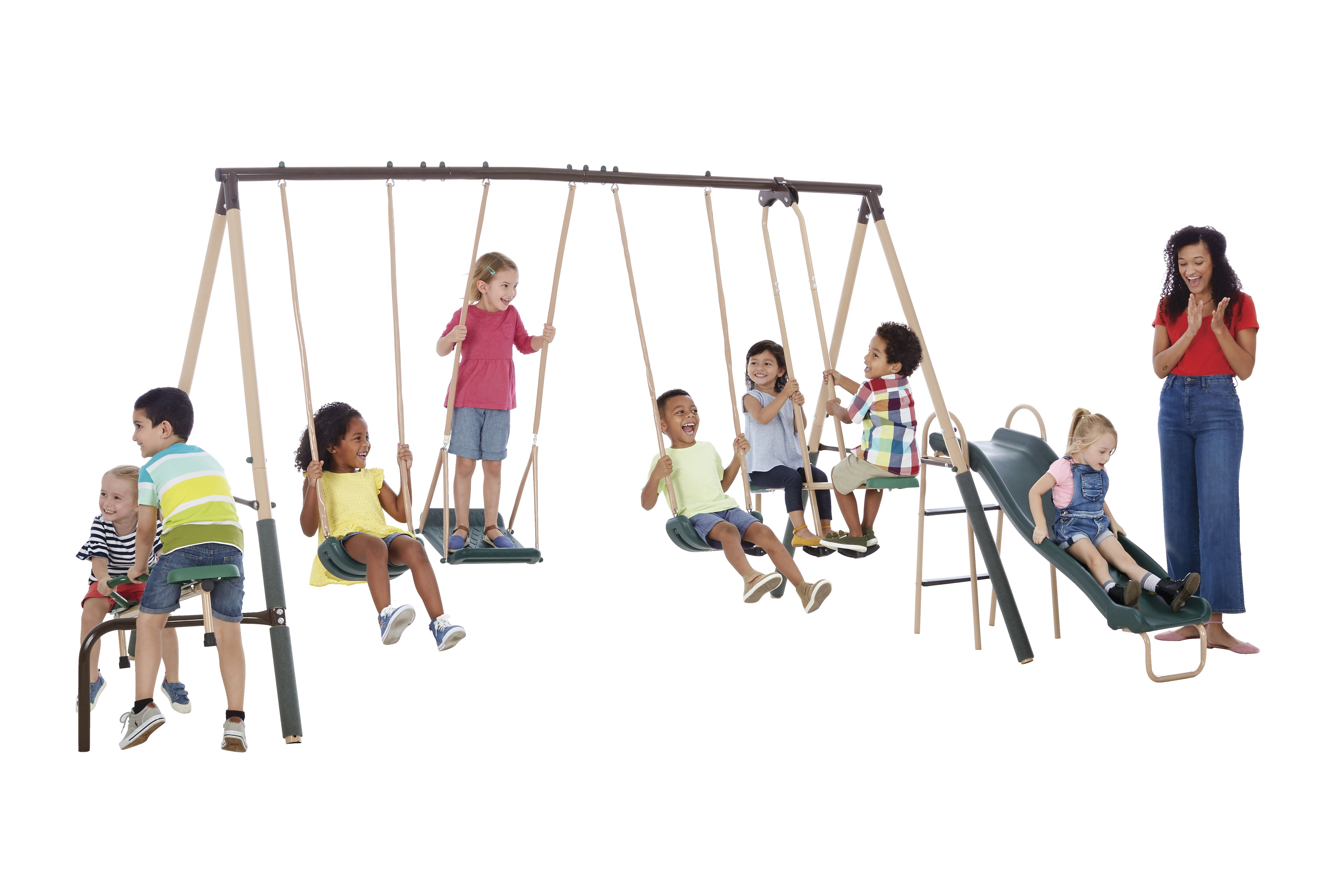 Crestview Swing Set by XDP Recreation with 2 Swing Seats, Stand R Swing, Wave Slide, Fun Glider, & See Saw - image 1 of 7