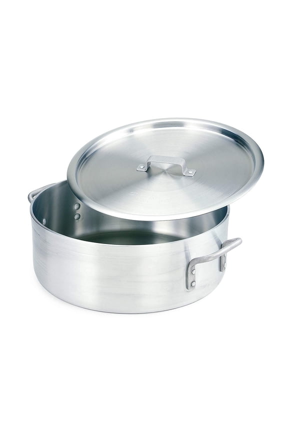 BZR20 Extra Heavy Weight Aluminum Braziers with Pan Covers, 20 Quart, Silver