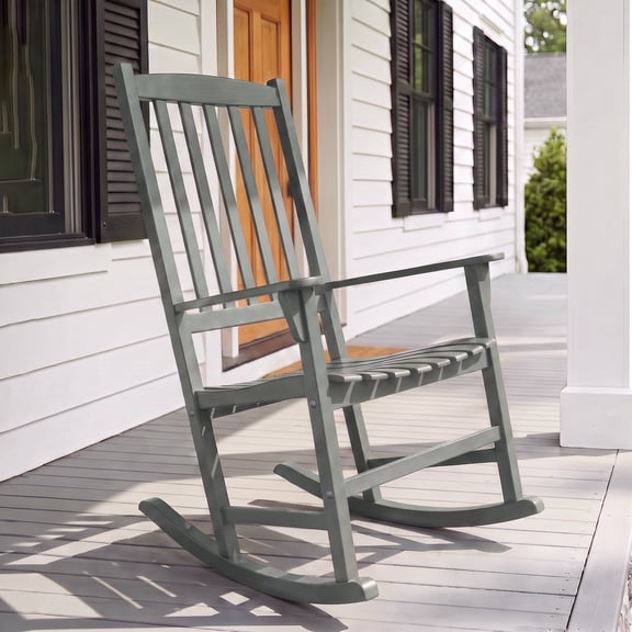 Crestwood Garden Auburn Mahogany Wood Slate Gray Porch Rocking Chair