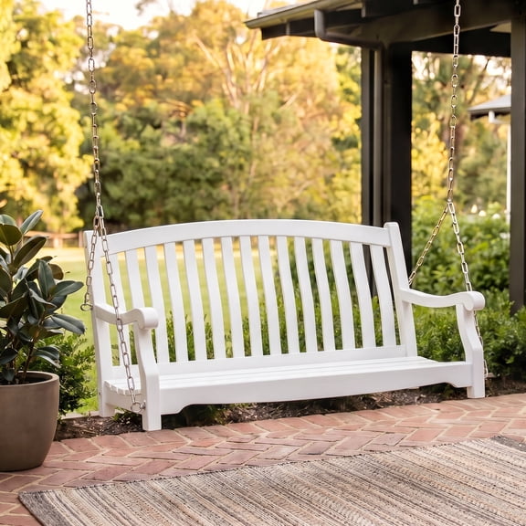 Crestwood Garden Brent Mahogany Wood White Porch Swing