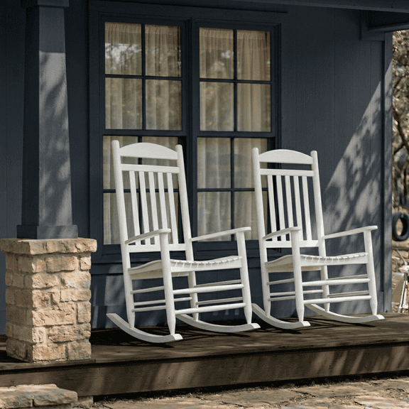 Crestwood Garden Dunham 2 Piece Mahogany Wood White Porch Rocking Chair