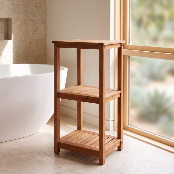 Crestwood Garden Savannah Teak Wood Freestanding 3 Tier Bathroom Storage Shelf