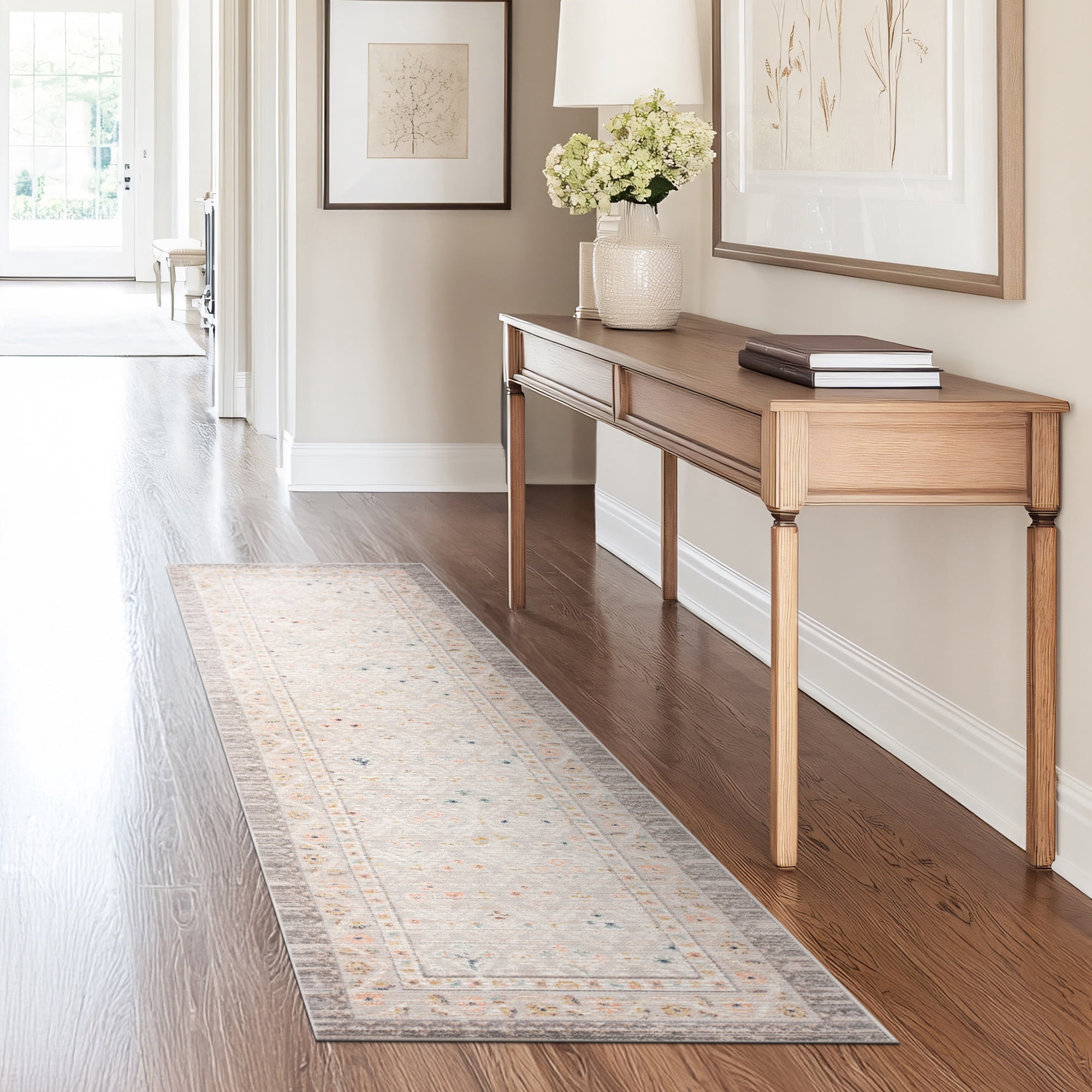 Crestwood Traditional Oriental 2x8 Gray and Aqua Polyester Indoor Runner Rug, 2'3'' x 7'7''