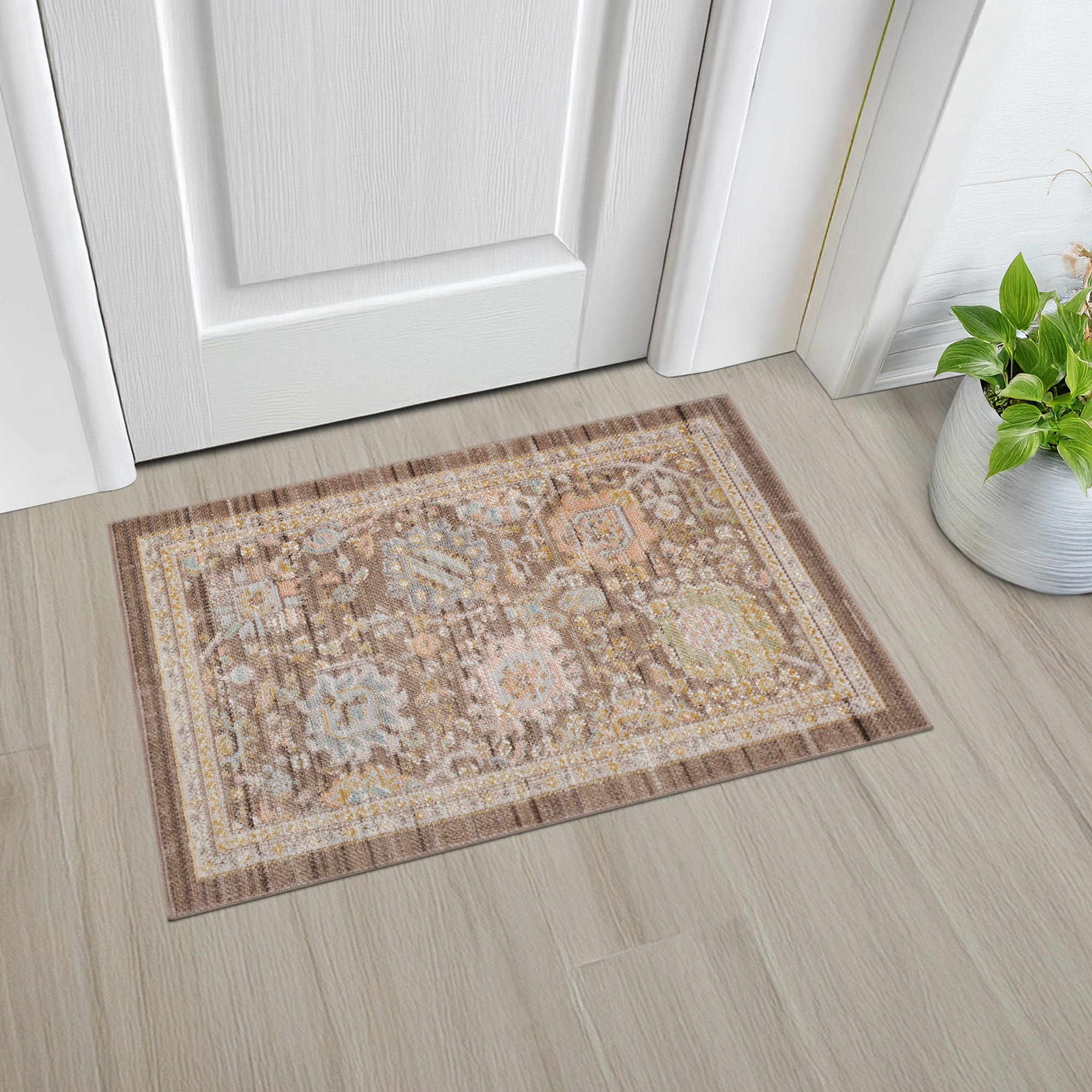 Crestwood Traditional Oriental 2' x 3' Brown and Aqua Polyester Indoor Area Rug, 2' x 3'