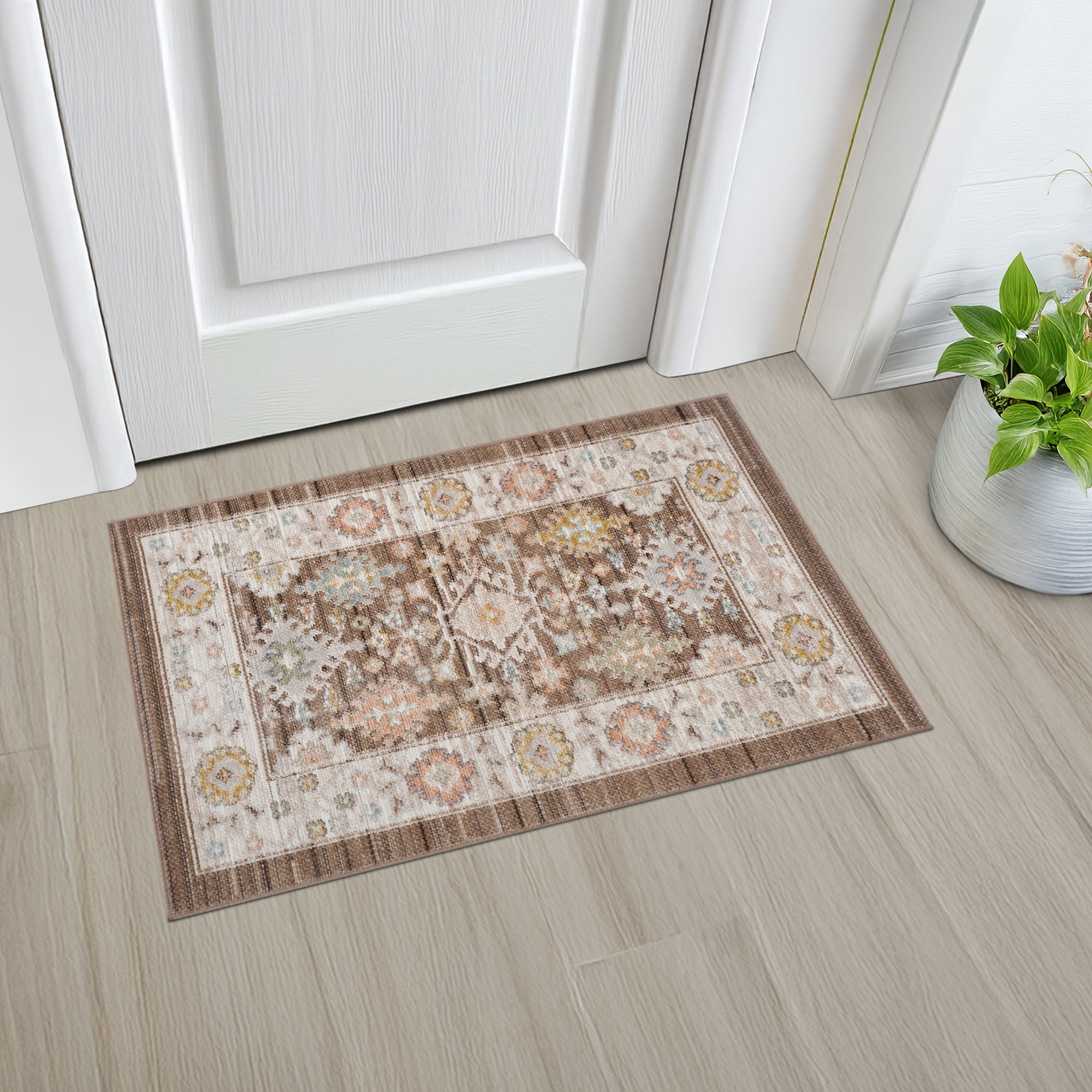 Crestwood Traditional Oriental 2x3 Brown and Aqua Polyester Indoor Area Rug, 2' x 3'