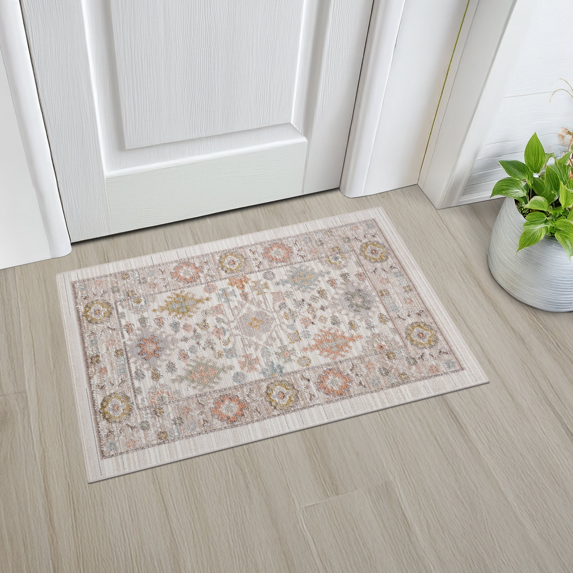 Crestwood Traditional Oriental 2x3 Cream and Aqua Polyester Indoor Area Rug, 2' x 3'