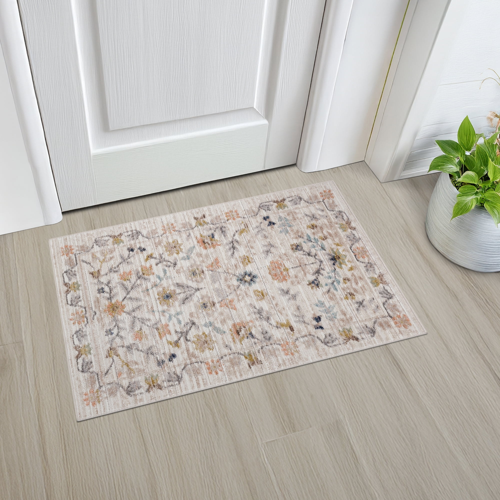 Crestwood Traditional Oriental 2x3 Cream and Aqua Polyester Indoor Area Rug, 2' x 3'