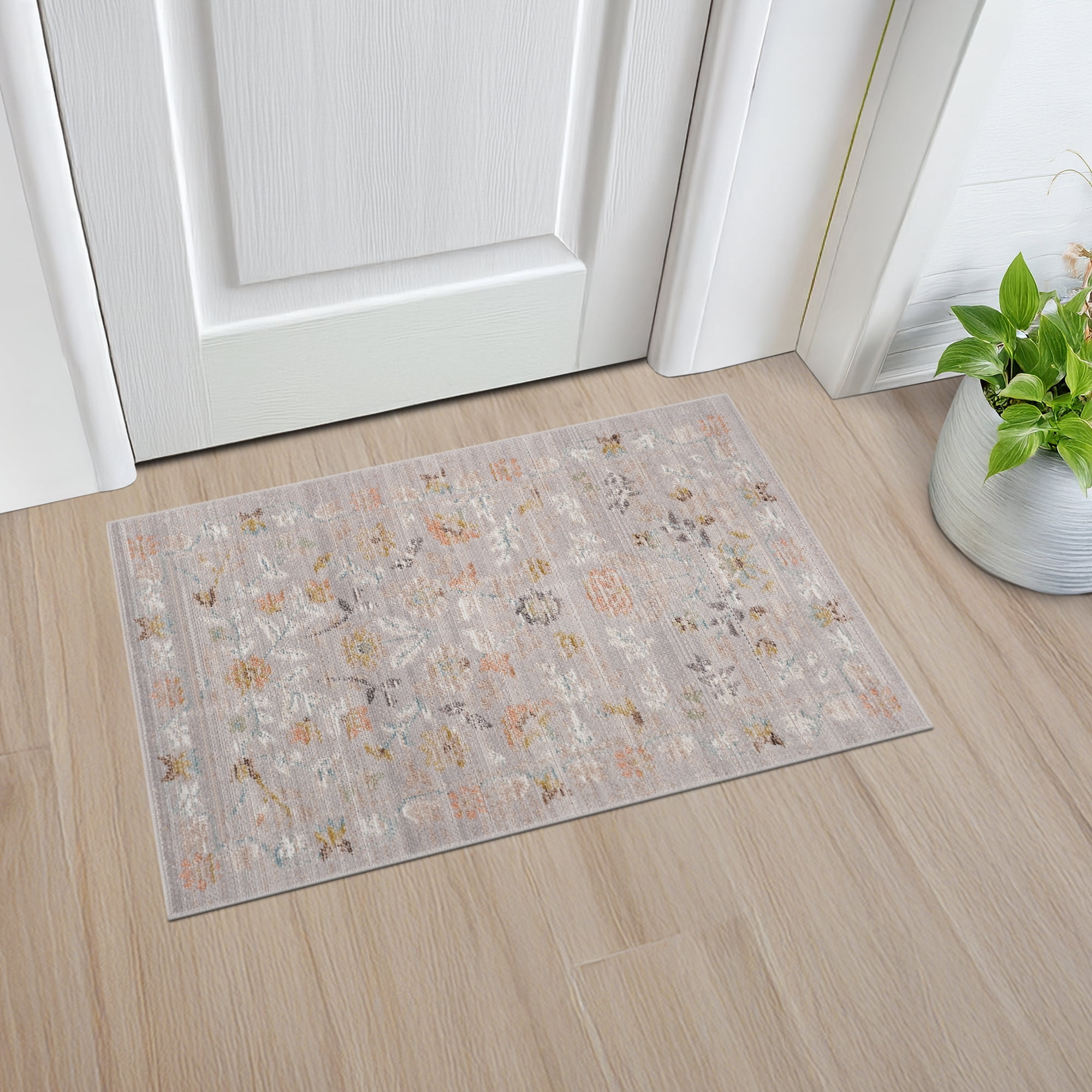Crestwood Traditional Oriental 2x3 Gray and Aqua Polyester Indoor Area Rug, 2' x 3'