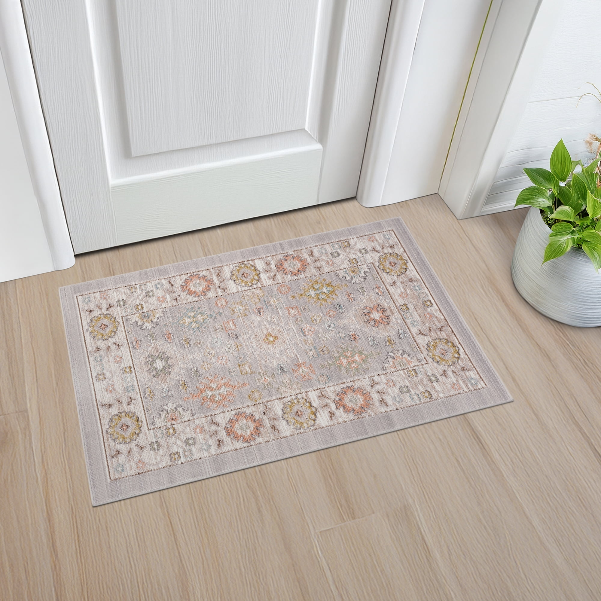 Crestwood Traditional Oriental 2x3 Gray and Aqua Polyester Indoor Area Rug, 2' x 3'