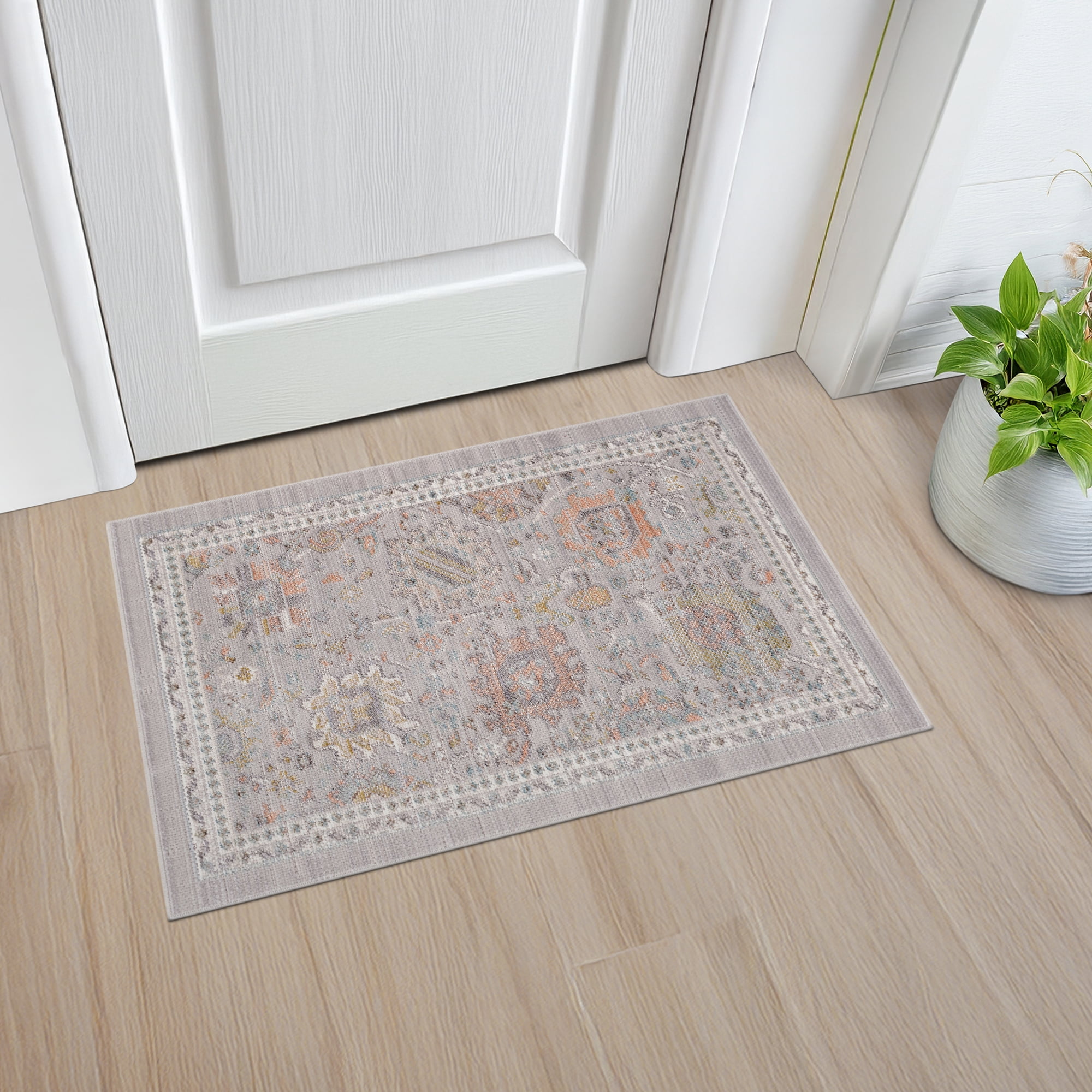 Crestwood Traditional Oriental 2x3 Gray and Aqua Polyester Indoor Area Rug, 2' x 3'